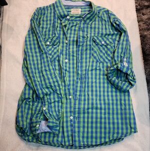 PD&C Mens Green and Blue Checkered Button Down Shirt